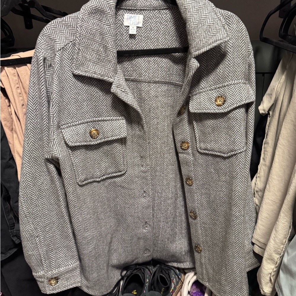 Time and Tru Gray Herringbone Utility Jacket